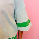 Green Colorblock Button Top
