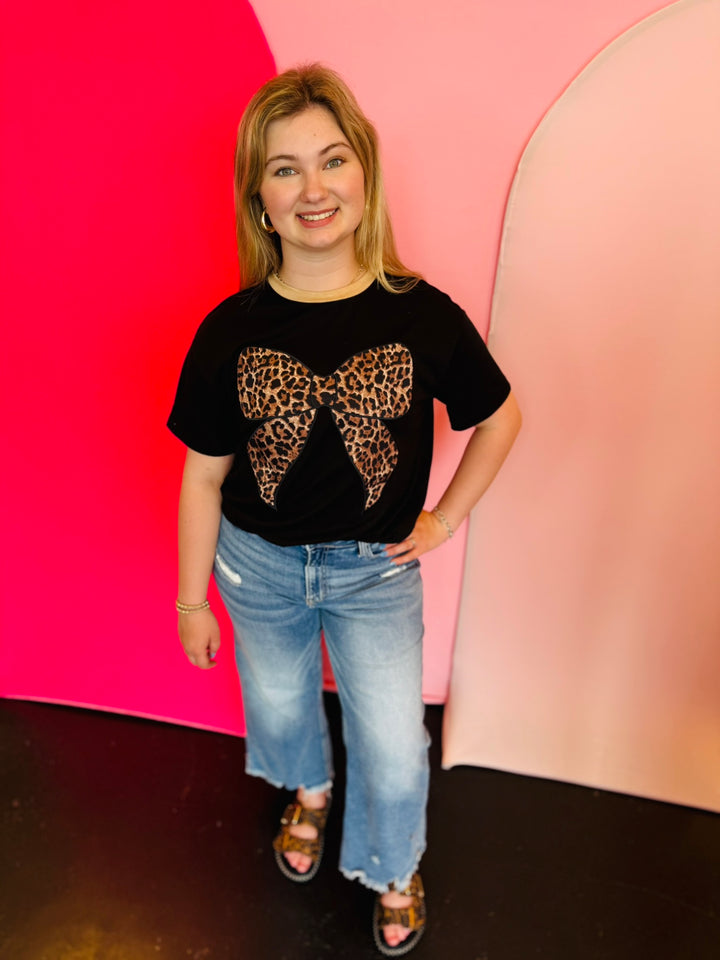 Black Leopard Bow Oversized Tee