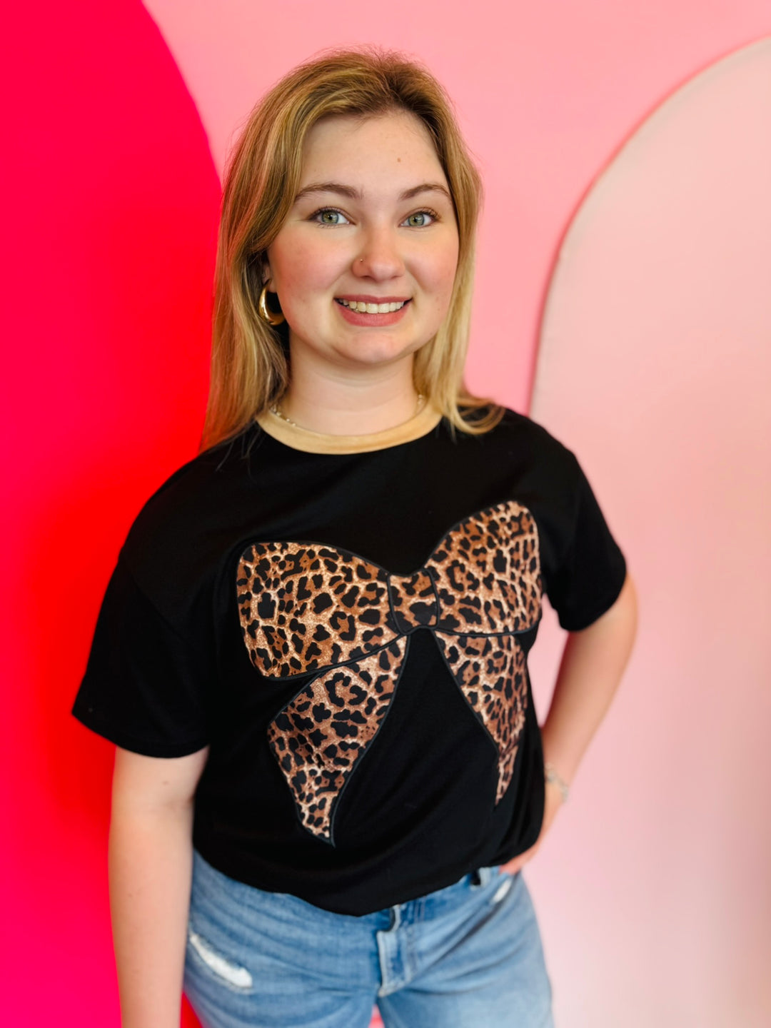 Black Leopard Bow Oversized Tee