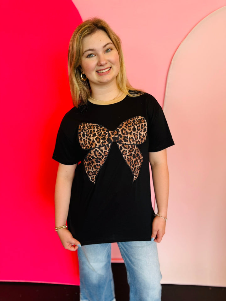 Black Leopard Bow Oversized Tee