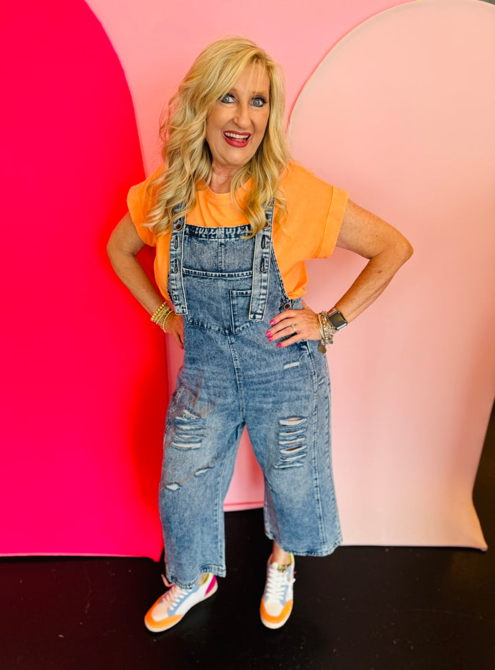 Distressed Denim Overalls