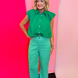 Green Cap Sleeve Bubble Blouse