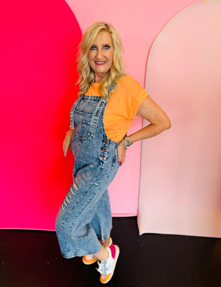 Distressed Denim Overalls
