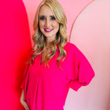 Hot Pink Smocked Sleeve Top