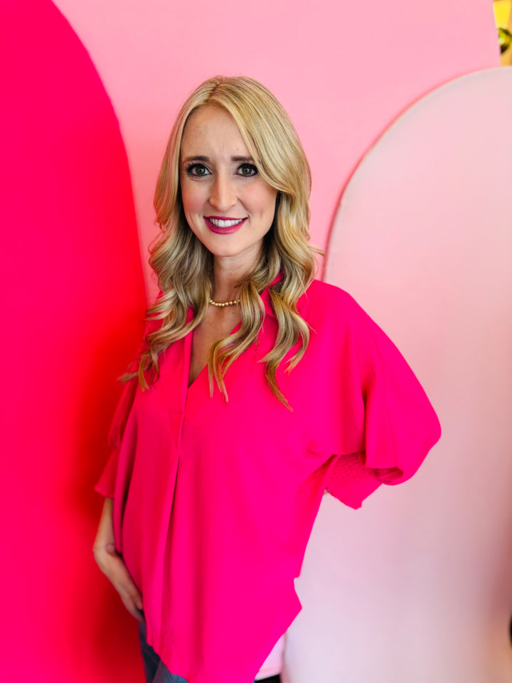 Hot Pink Smocked Sleeve Top