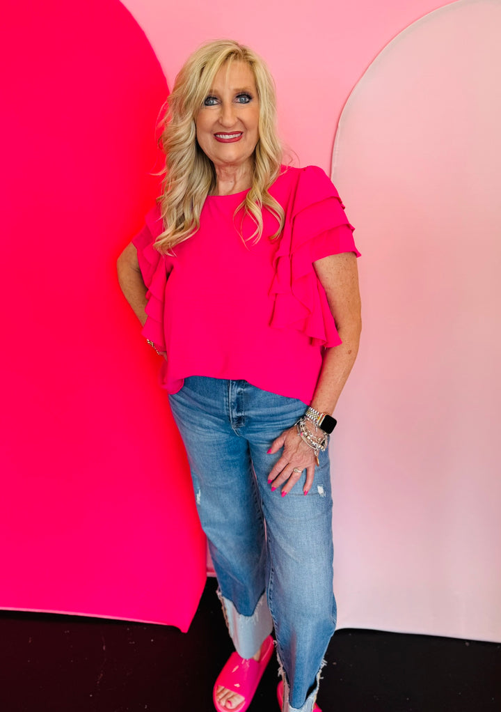 Pink Ruffle Sleeve Top