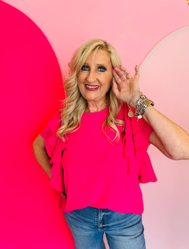 Pink Ruffle Sleeve Top