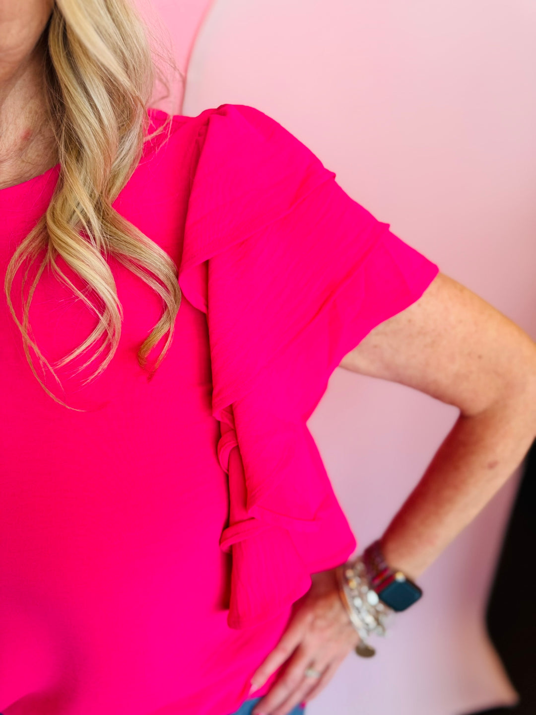 Pink Ruffle Sleeve Top
