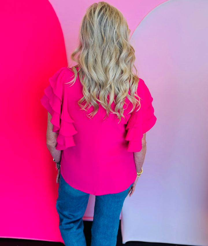 Pink Ruffle Sleeve Top