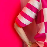 Pink Check Collared Sweater Top