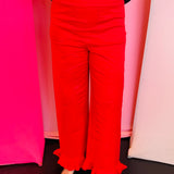 Red Ruffled Hem Pants