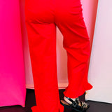 Red Ruffled Hem Pants