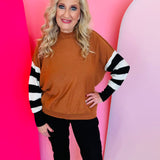 Camel Stripe Sleeve Sweater