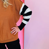 Camel Stripe Sleeve Sweater