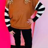 Camel Stripe Sleeve Sweater