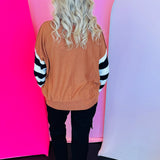 Camel Stripe Sleeve Sweater