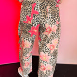 Leopard Floral Print Relaxed Wide Leg Pants