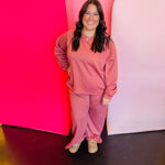 Winter Rose Scuba Pullover & Pants Set, plus size, stretch knit fabric with relaxed, comfortable fit.