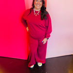 Cabernet Scuba Pullover & Pants Set, plus size, stretch knit with relaxed fit for everyday comfort.