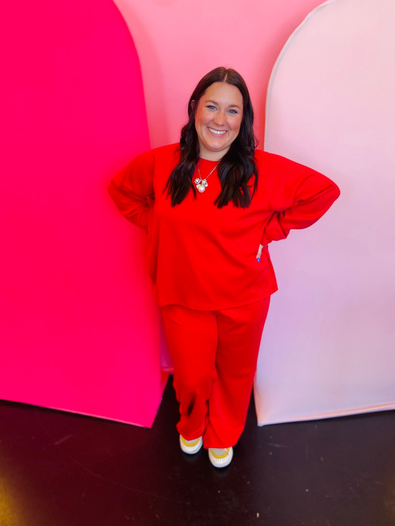 Ruby Scuba Crewneck Pullover & Pants Set, plus size, with stretch fabric and relaxed modern fit.