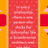 White cotton kitchen towel featuring a humorous dishwasher-loading quote in playful black lettering.