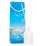 Inis fragrance diffuser with frosted glass vessel and reeds for clean, ocean-inspired home scent.