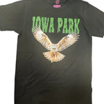 Black Iowa Park Hawks tee with green graphic and jeweled collar.