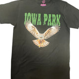 Black Iowa Park Hawks tee with green graphic and jeweled collar.