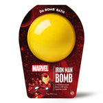 Iron Man Bath Bomb with mandarin scent and hidden surprise inside. Marvel superhero bath fun.