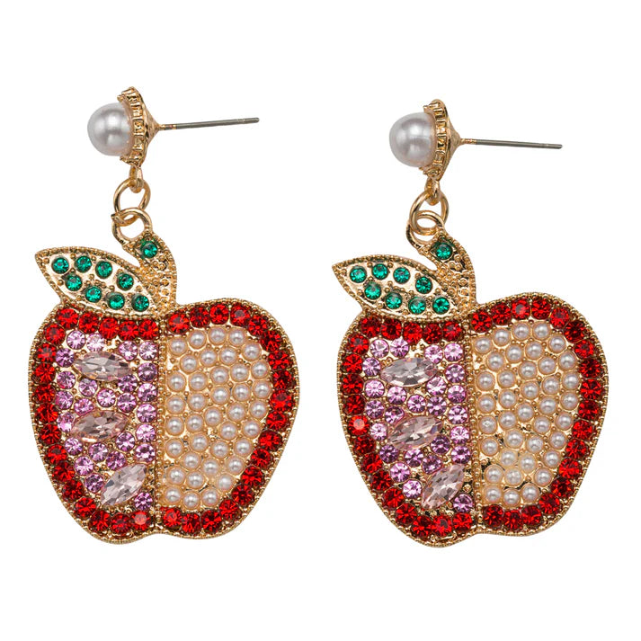 Rhinestone and pearl apple earrings with pearl stud