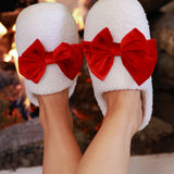 Cozy Bow Slippers- White/Red