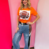 Maroon football tee with oversized maroon and clear rhinestone crystals and football patch.