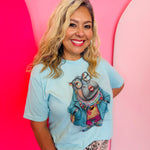 Heather Purist Blue Hippo Jewel Collared Tee with colorful hippo graphic and rhinestone jeweled collar detail.