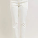 White high-waisted Judy Blue jeans with 11" rise, 28" inseam, and soft stretch denim.