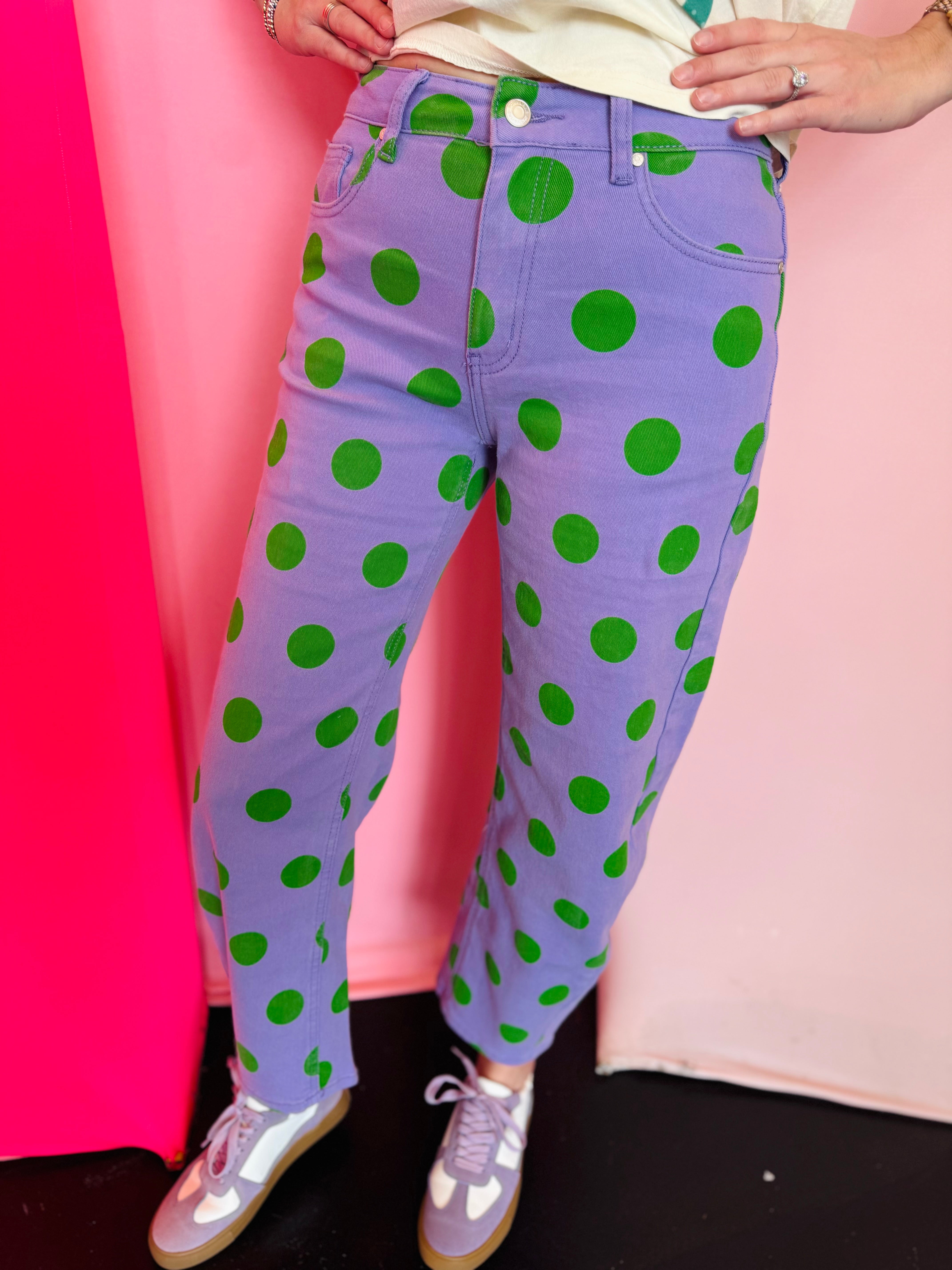 Poppy & Pine Purple & Green Polka Dot Barrel Pants