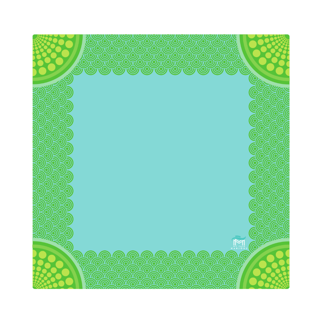 Lemon-lime Mahjong mat with colorful confetti dots and clean playing surface.