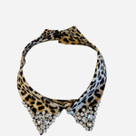 Leopard rhinestone detachable collar with pointed design, layers over tops, sweaters, or dresses.