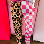Leopard & Pink Checkered Split Pants