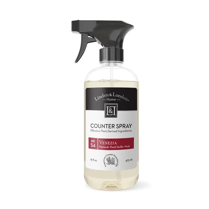 Linden and London Venezia counter spray with luxury fragrance and plant-based formula.