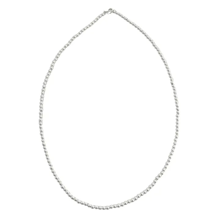 Waterproof 16-inch necklace hand-beaded with polished 3mm sterling silver beads.