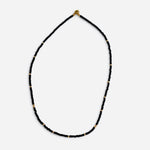 Black waterproof game day necklace with Czech glass beads and polished gold-filled accents.