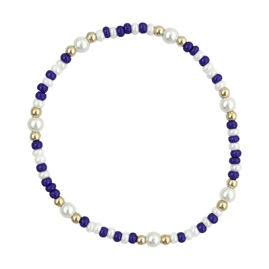 Blue and white waterproof beaded game day bracelet.