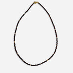 Maroon and black waterproof game day necklace with Czech glass beads and gold-filled accents.