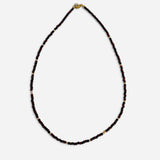 Maroon and black waterproof game day necklace with Czech glass beads and gold-filled accents.