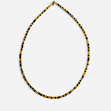 Golden yellow and black waterproof game day necklace with Czech glass beads and gold-filled accents.