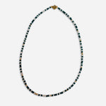 Green and white waterproof game day necklace with Czech glass beads and gold-filled accents.