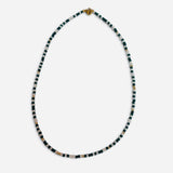 Green and white waterproof game day necklace with Czech glass beads and gold-filled accents.