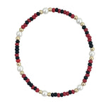 Maroon and black waterproof game day bracelet with gold-filled beads and glass pearl accents.