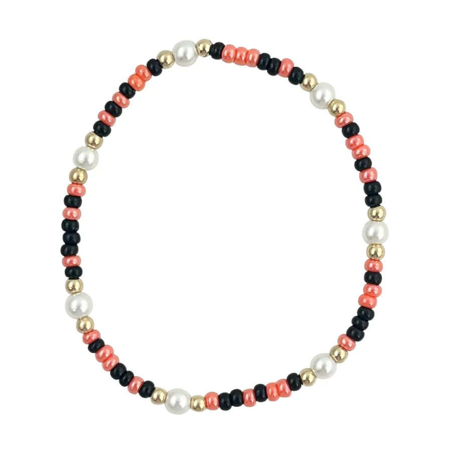 Orange and black waterproof beaded game day bracelet.