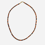 Orange and black waterproof game day necklace with Czech glass beads and gold-filled accents.